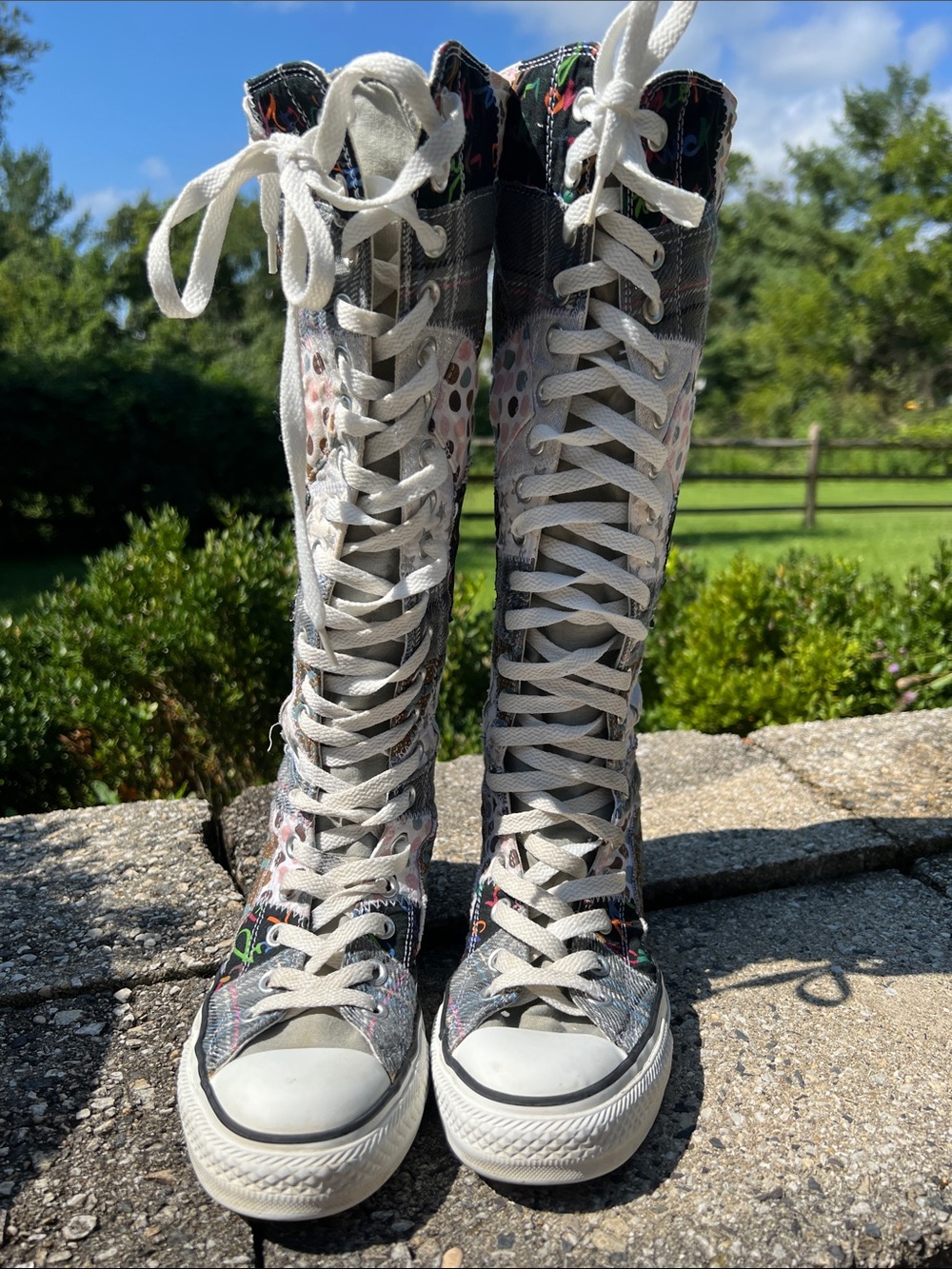 Rare Vintage Converse Chuck Taylor All Star Patchwork Knee-high Sneakers Size 6 - Picture 2 of 15